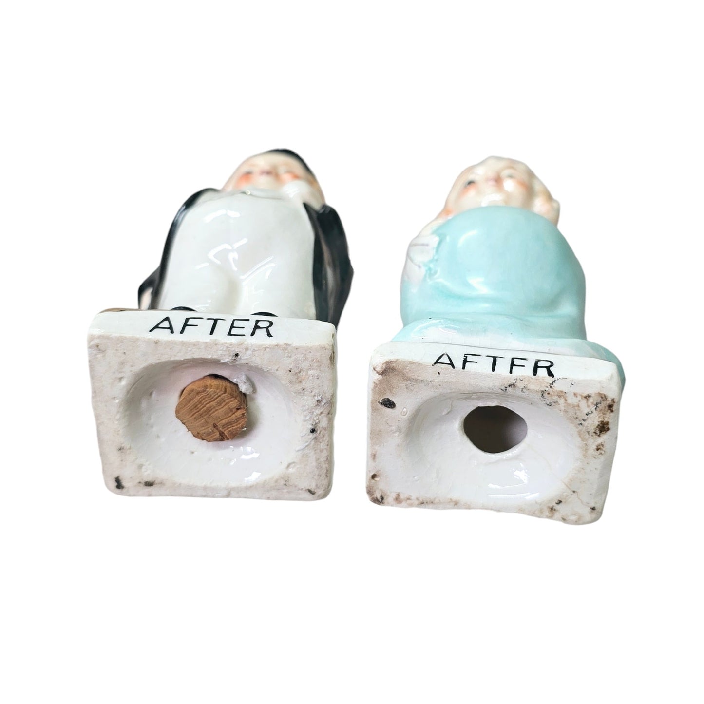 Vintage Before & After Married Couple Salt & Pepper Shakers Double Sided Humor