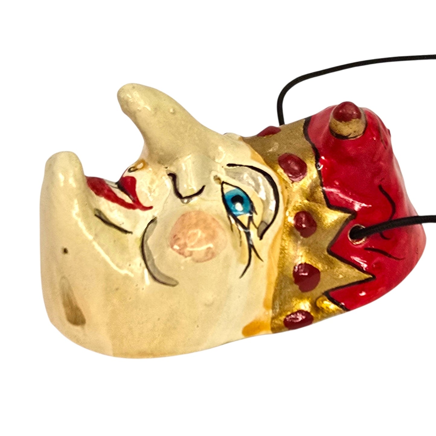 Vintage 1987 Arbaiza Signed Ceramic Jester Mask Ornament Hand Painted Harlequin