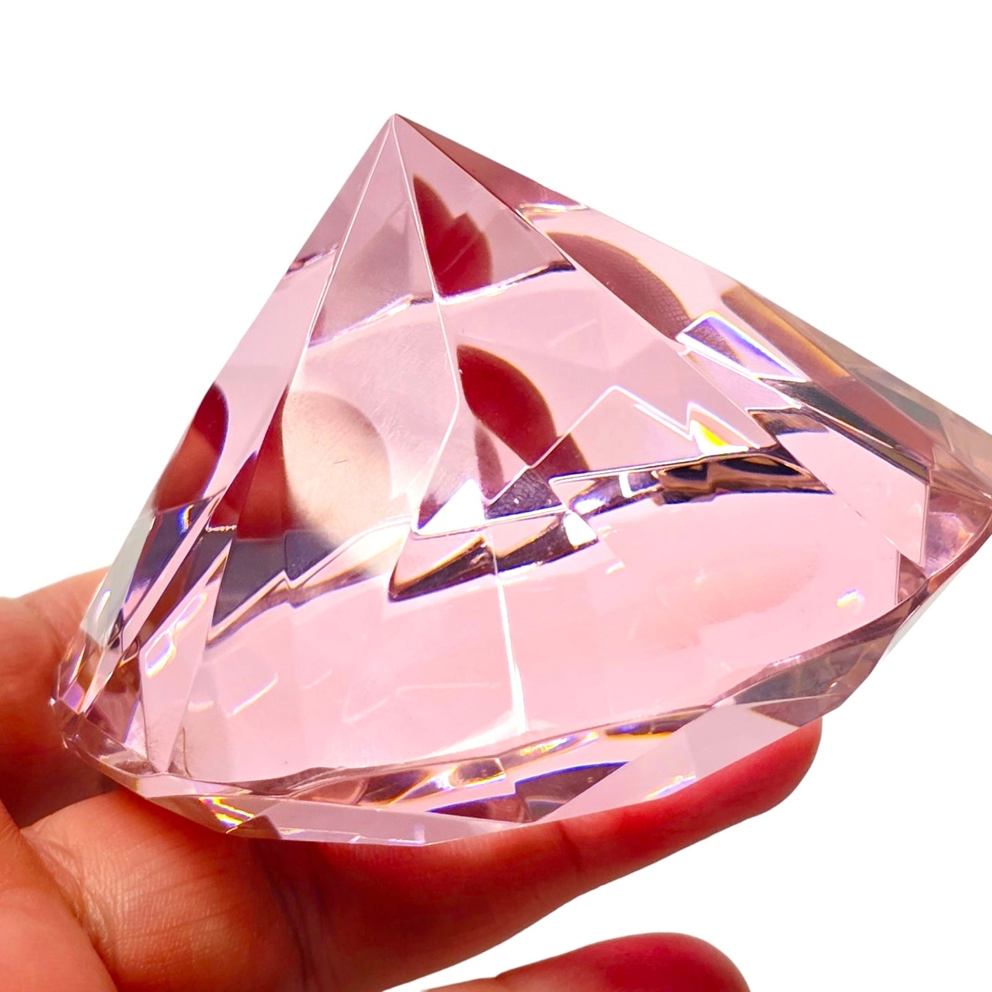 Pink Glass Diamond Paperweight Giant Jewel Faceted Crystal Cut Decorative 3"