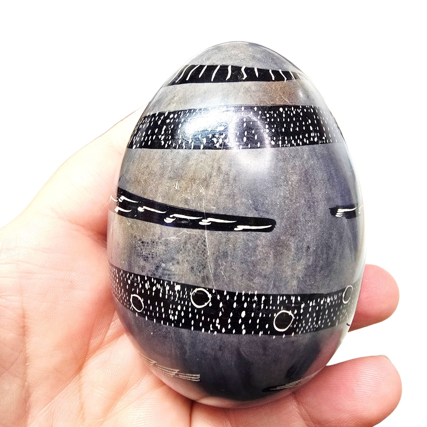 4 Hand Carved African Kisii Soapstone Eggs Kenya Decorative Stone Paperweights