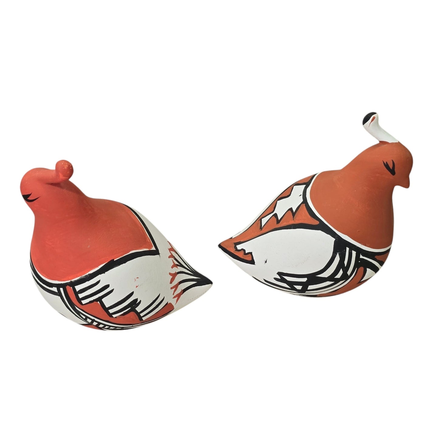 Set of 2 Signed Isleta Pueblo Quail Birds, Handmade Mexican Pottery