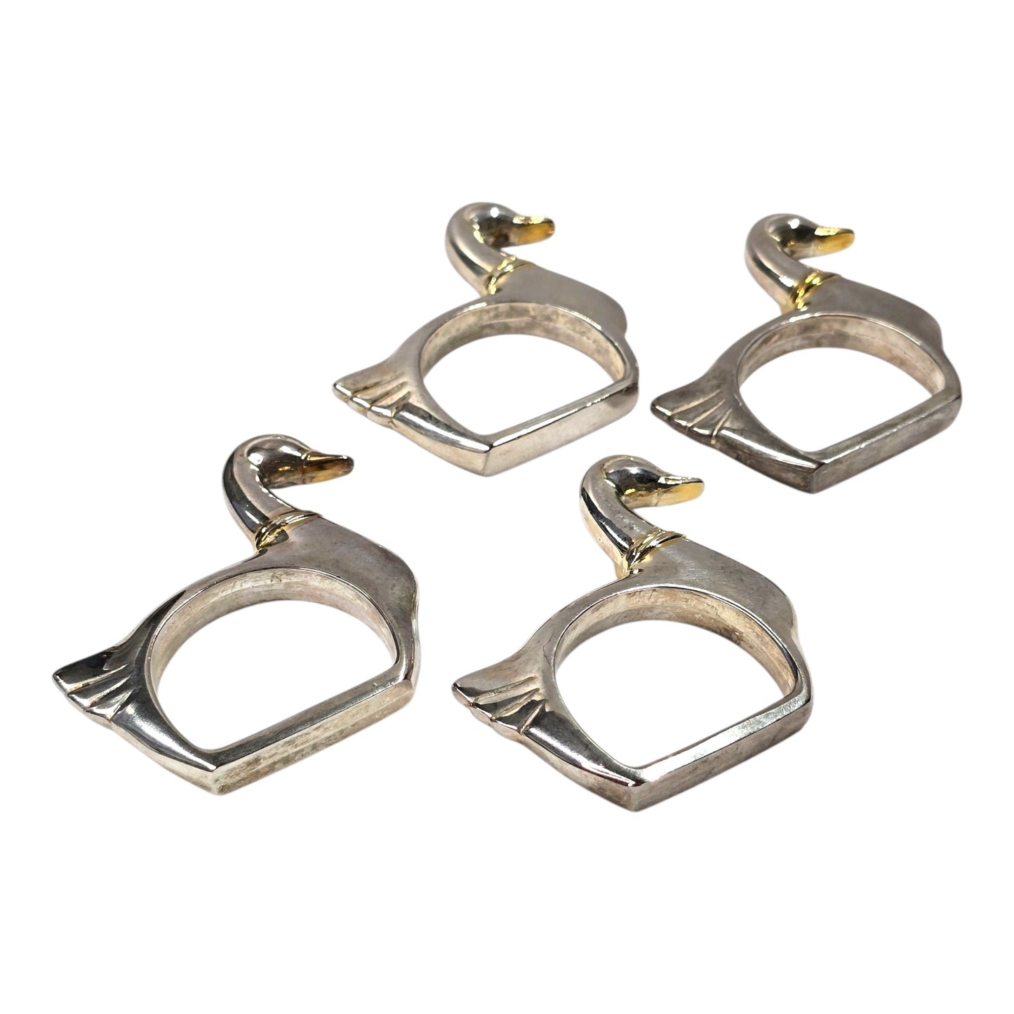 Vintage Swan Napkin Rings Set of 4 Silver Tone with Gold Accent Duck Table Decor