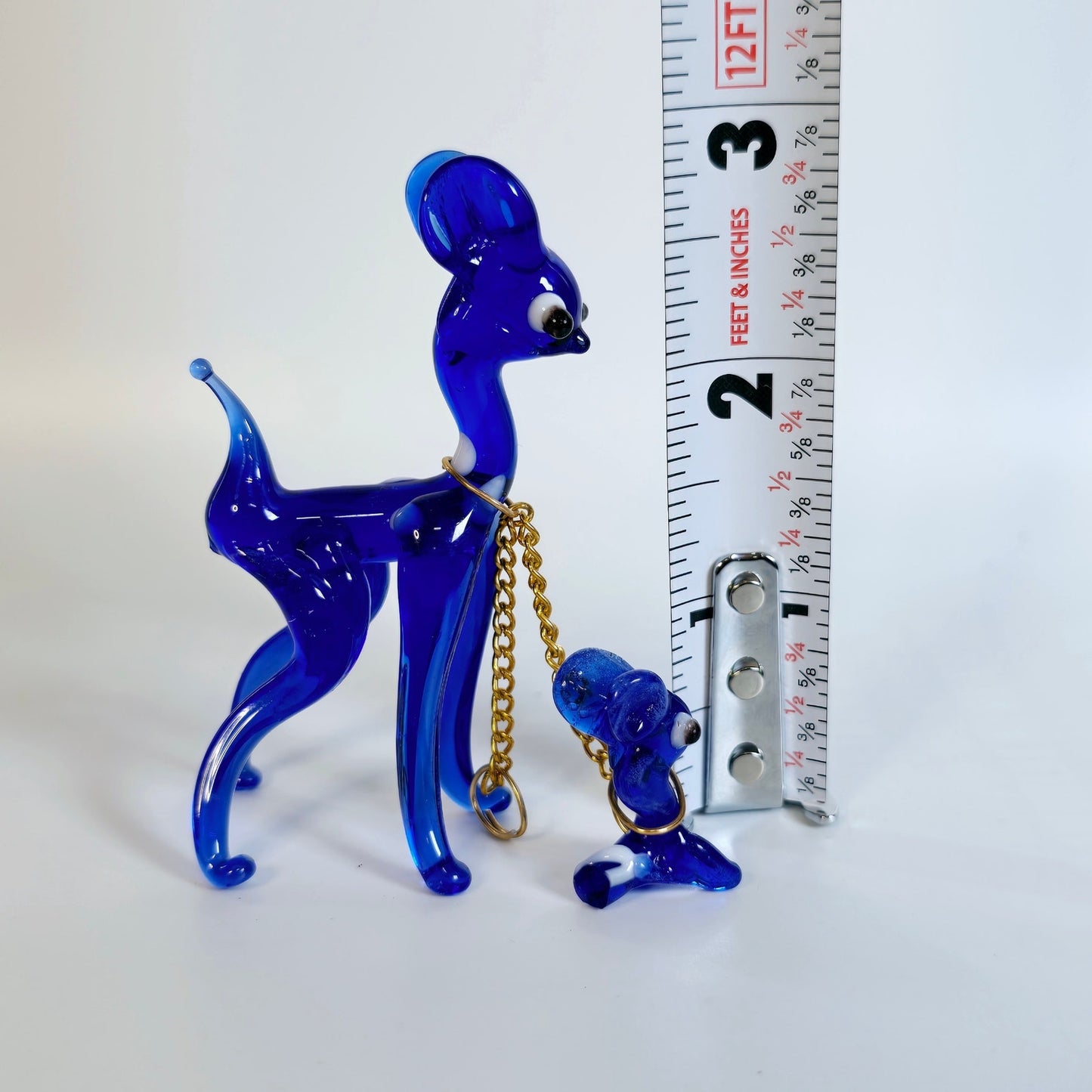 AS IS Cobalt Blue Glass Doe and Fawn, Deer Mother Chained to Baby Deer