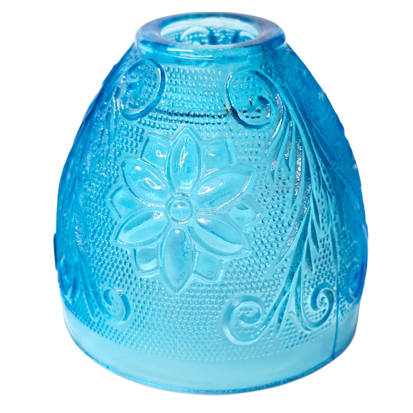 Vintage Indiana Glass Fairy Lamp "Horizon" Aqua Blue Floral Tiara Exclusives