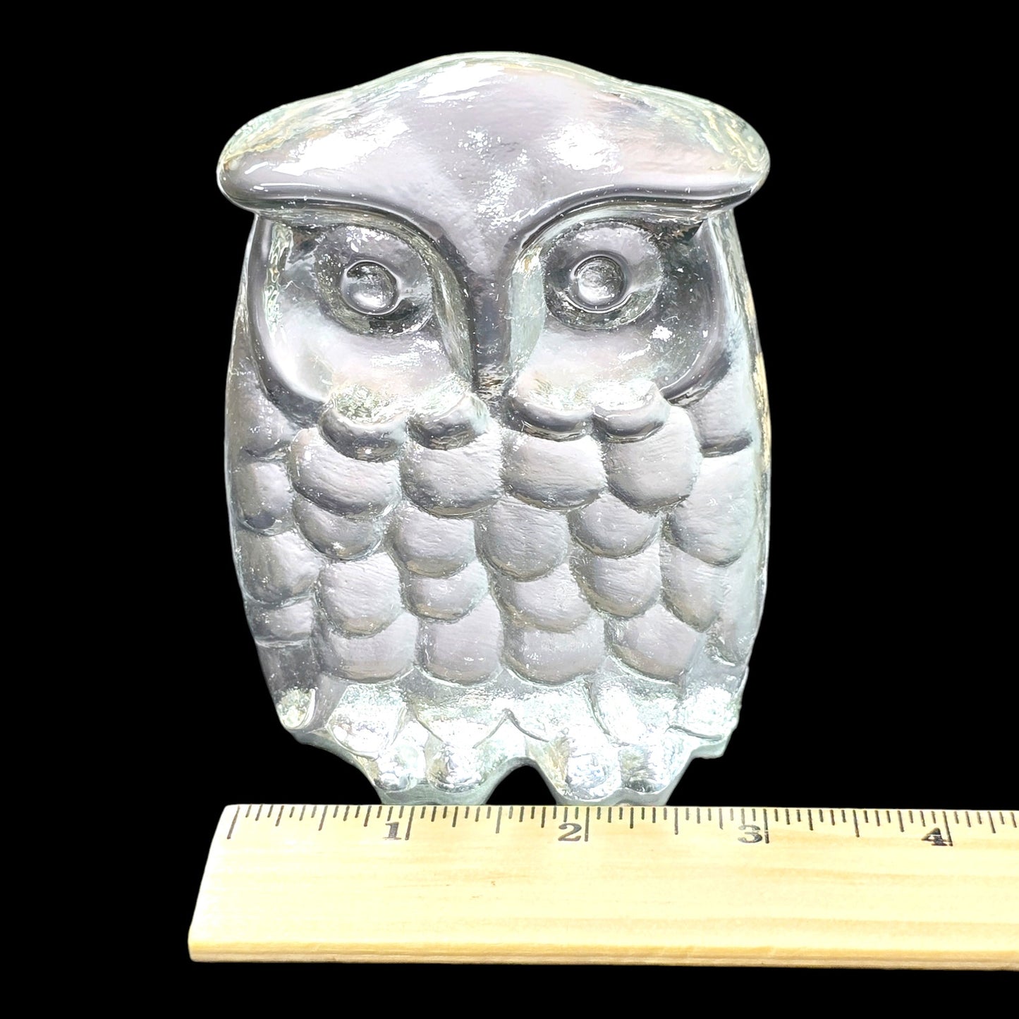 Clear Textured Art Glass Owl Paperweight Figurine