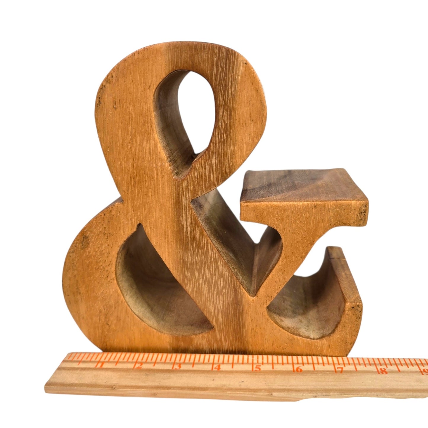 Vintage Hand Carved Wooden Ampersand Sign Large 3D Block Symbol & Bookend