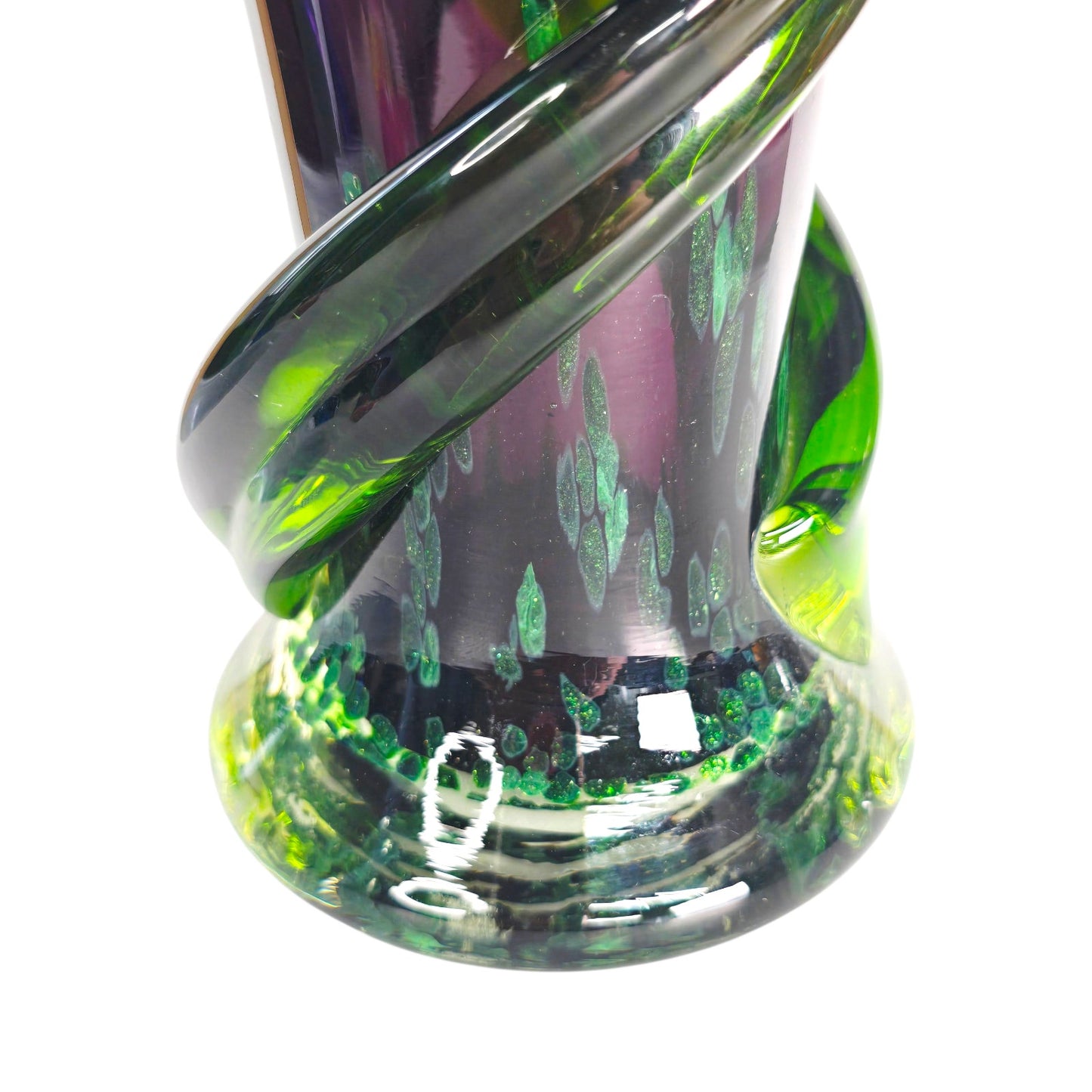 Reserved for Customer: Amethyst Purple Applied Wrapped Green Sparkle Art Nouveau Style Vase