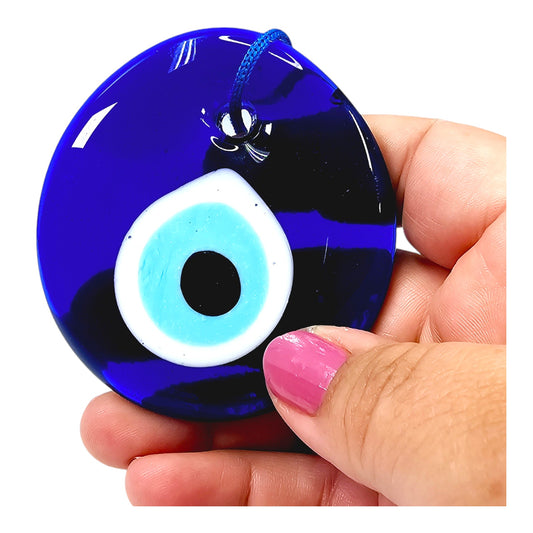 Cobalt Blue Glass Evil Eye Hanging Ornament, Turkish, Large Pendant, 2.75" H