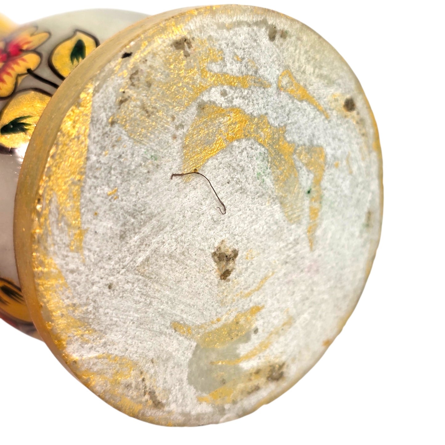 Vintage Indian Meenakari Marble Candle Holder Hand Painted Gold Accents 6"