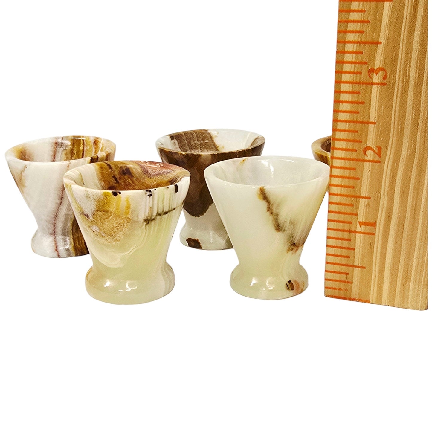 Set of 5 Vtg Onyx Stone Shot Glasses Hand Carved Natural Marble Barware MCM Boho