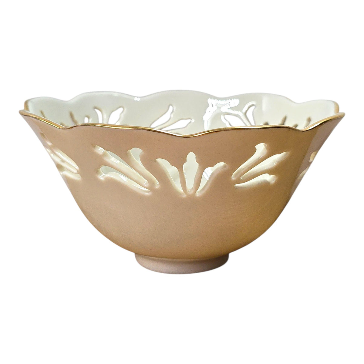 Lenox Ivory China Pierced Lace Bowl Gold Trim Scalloped Rim 6" Decorative