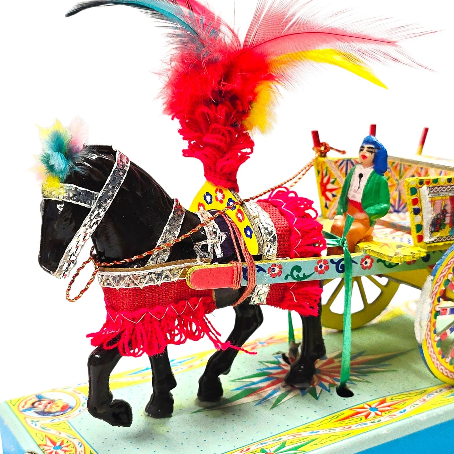 Vtg Gidi's Carrettino Siciliano Folk Art Paper Mache Wood Horse-Drawn Cart Italy
