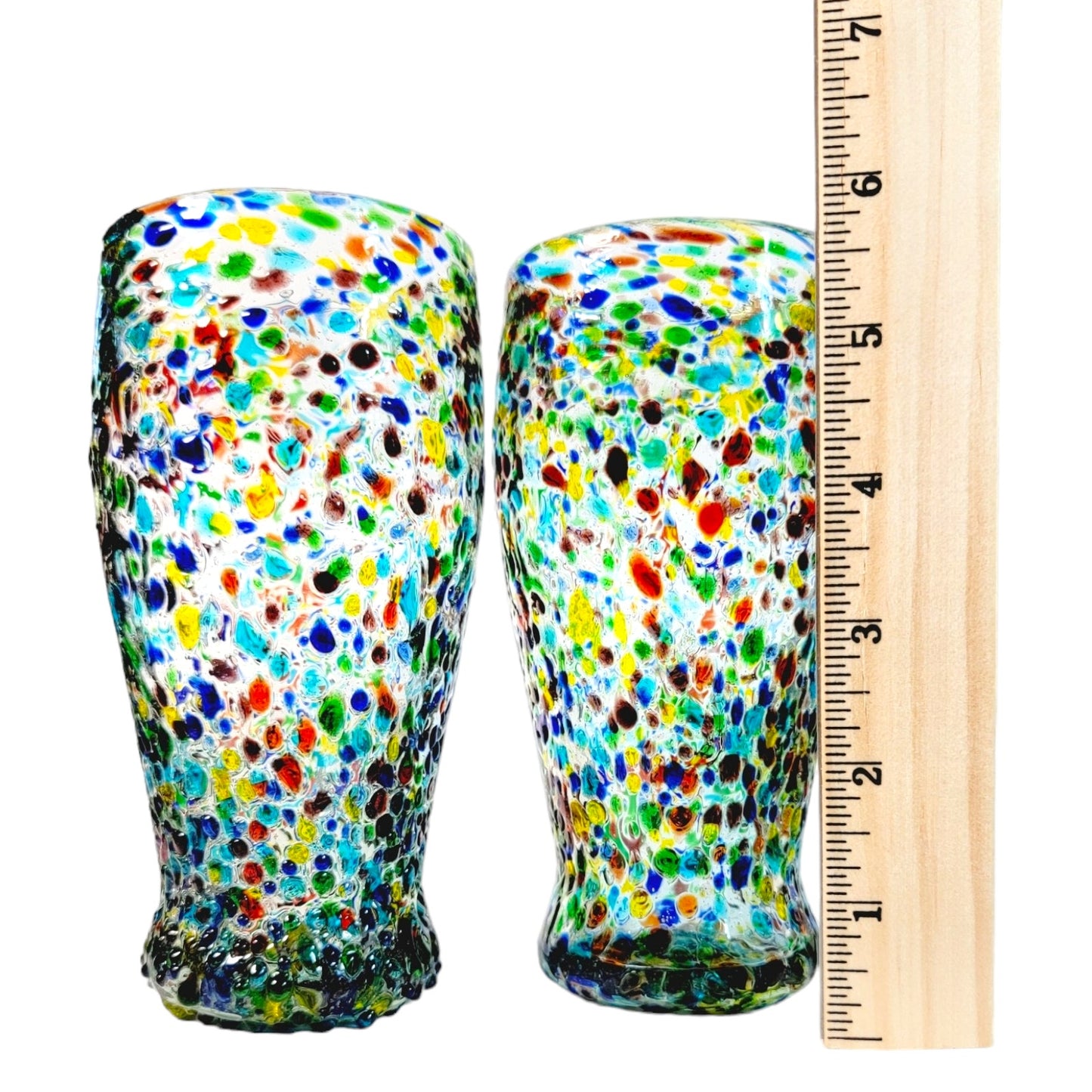 Bambeco Recycled Confetti Glass Beer Tumblers 14 oz. Set of 2 Hand-Blown Artisan Mexico 2017 NIB