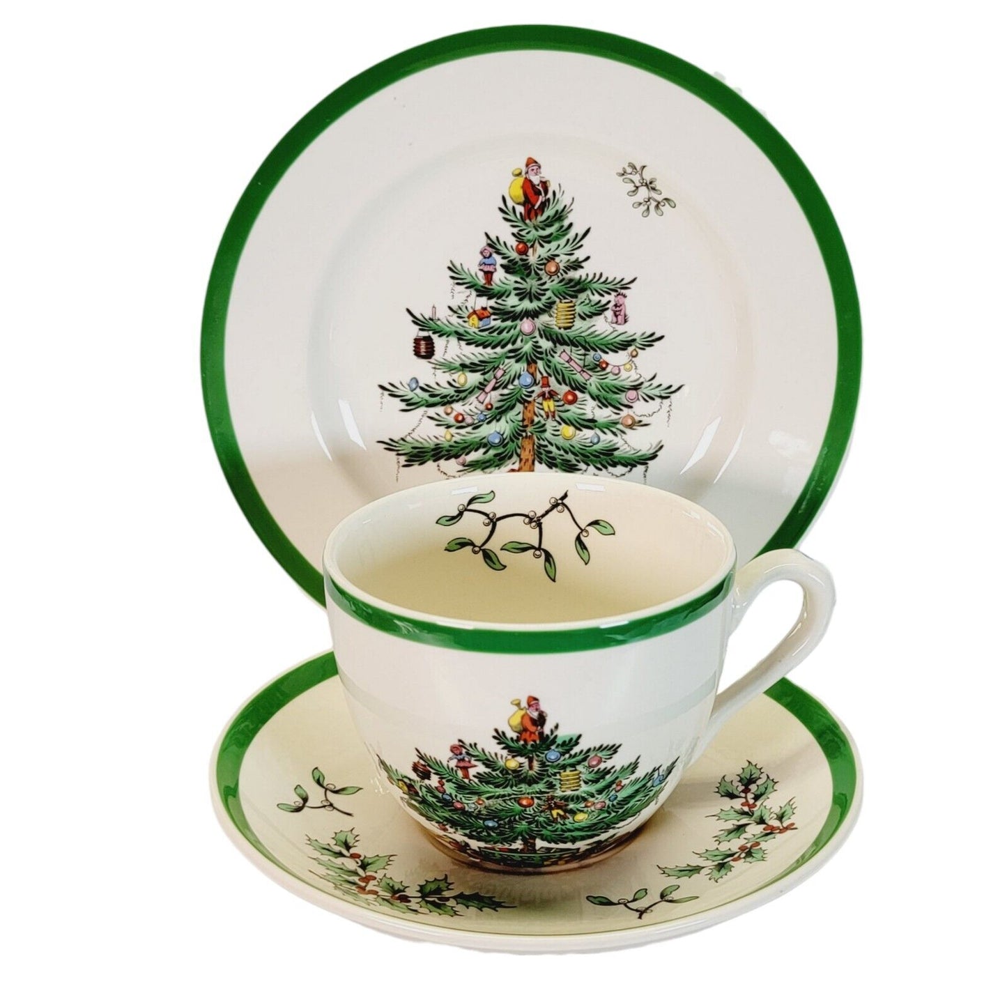 Vintage Spode England Christmas Tree Holiday Set: Plate, Cup & Saucer S3324 M