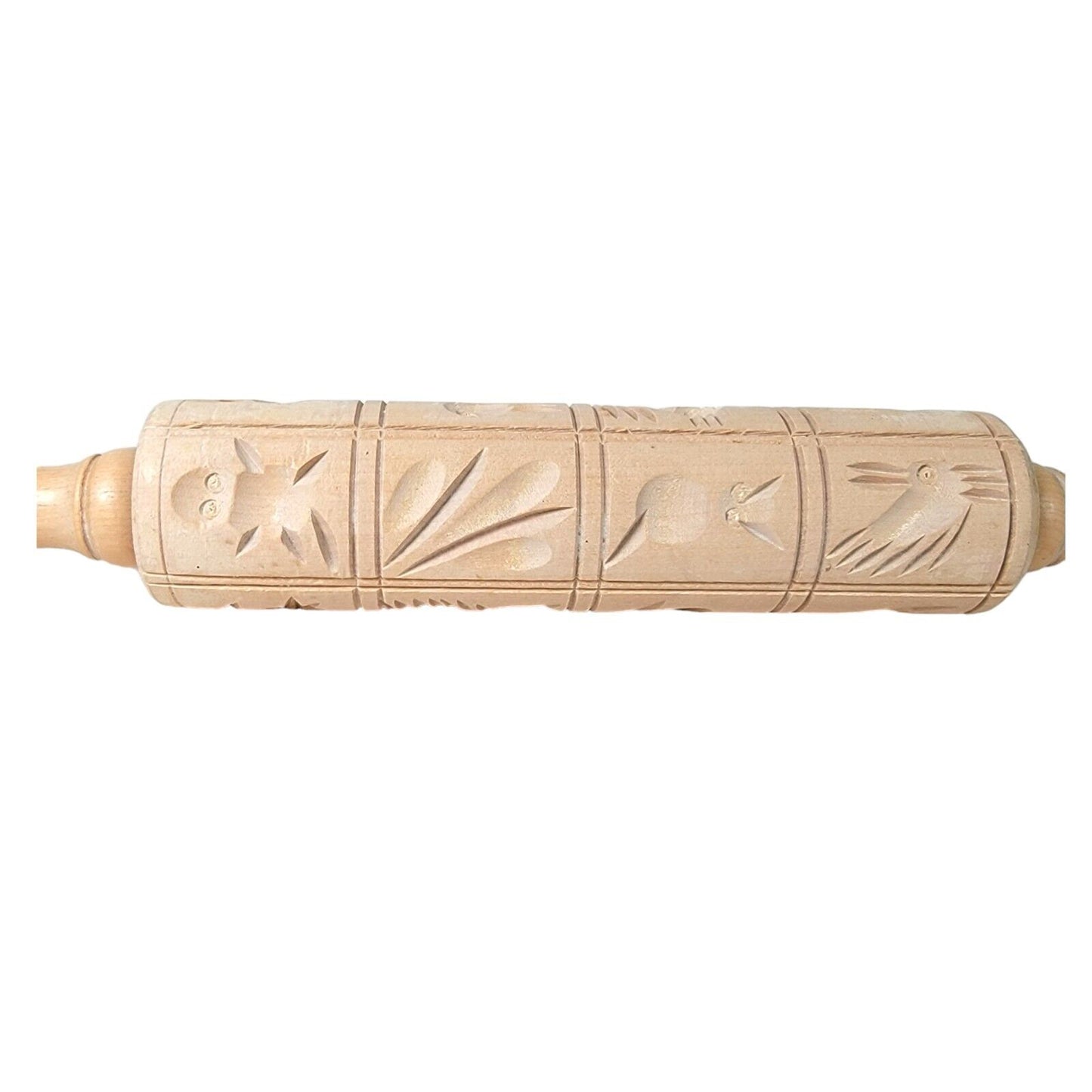 Wooden Spingerle Carved Molds Rolling Pin, Vintage Mold Rolling Pin