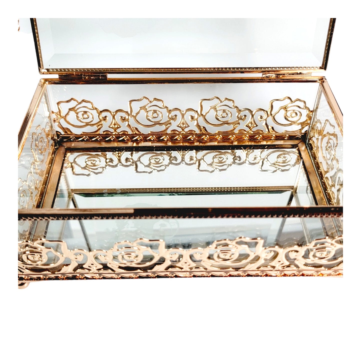 Disney World Beauty & the Beast Jewelry Box Mirrored Etched Glass Filigree Rose