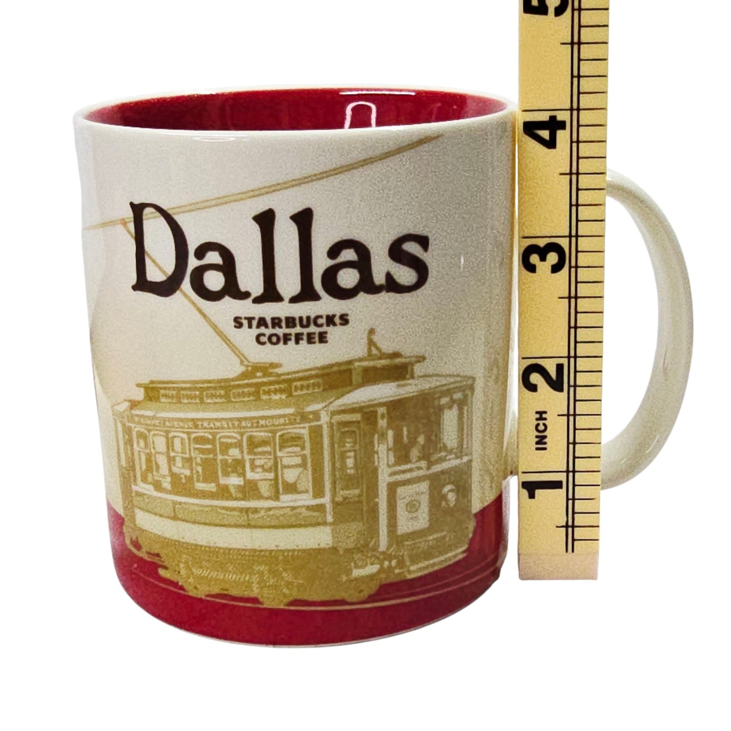 Starbucks Coffee Mug Dallas City Scene Trolley Red Interior 16 oz 2012