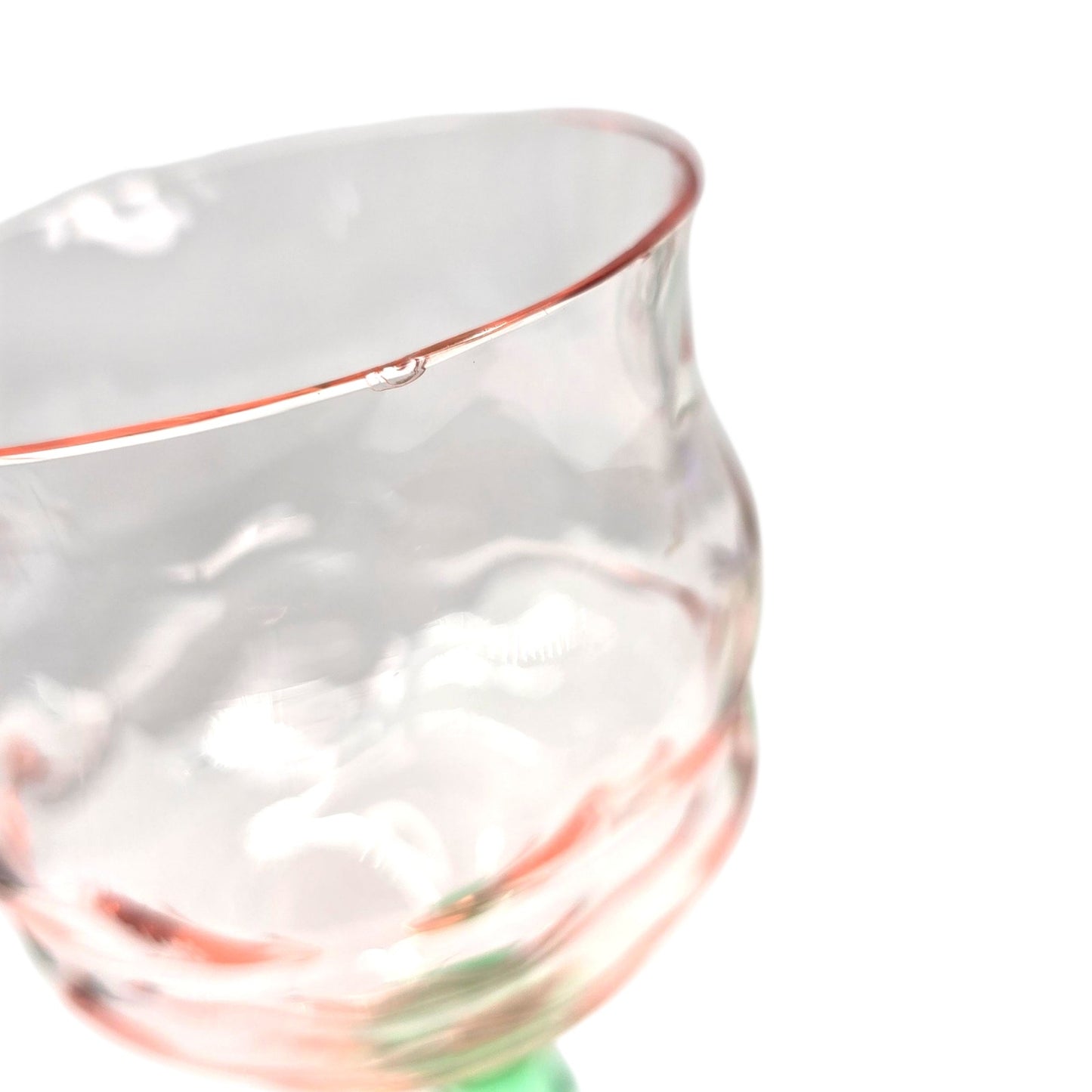 AS IS Tiffin Watermelon Uranium Glass Cocktail Coupe Champagne Glasses Set of 2