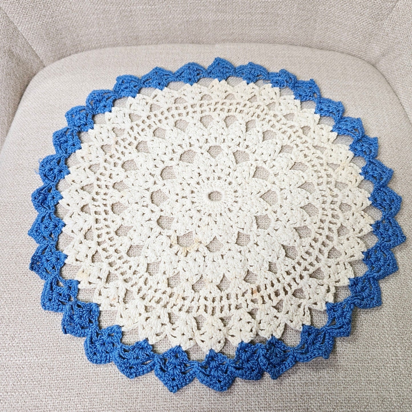 12" Blue Trim Crochet Doily