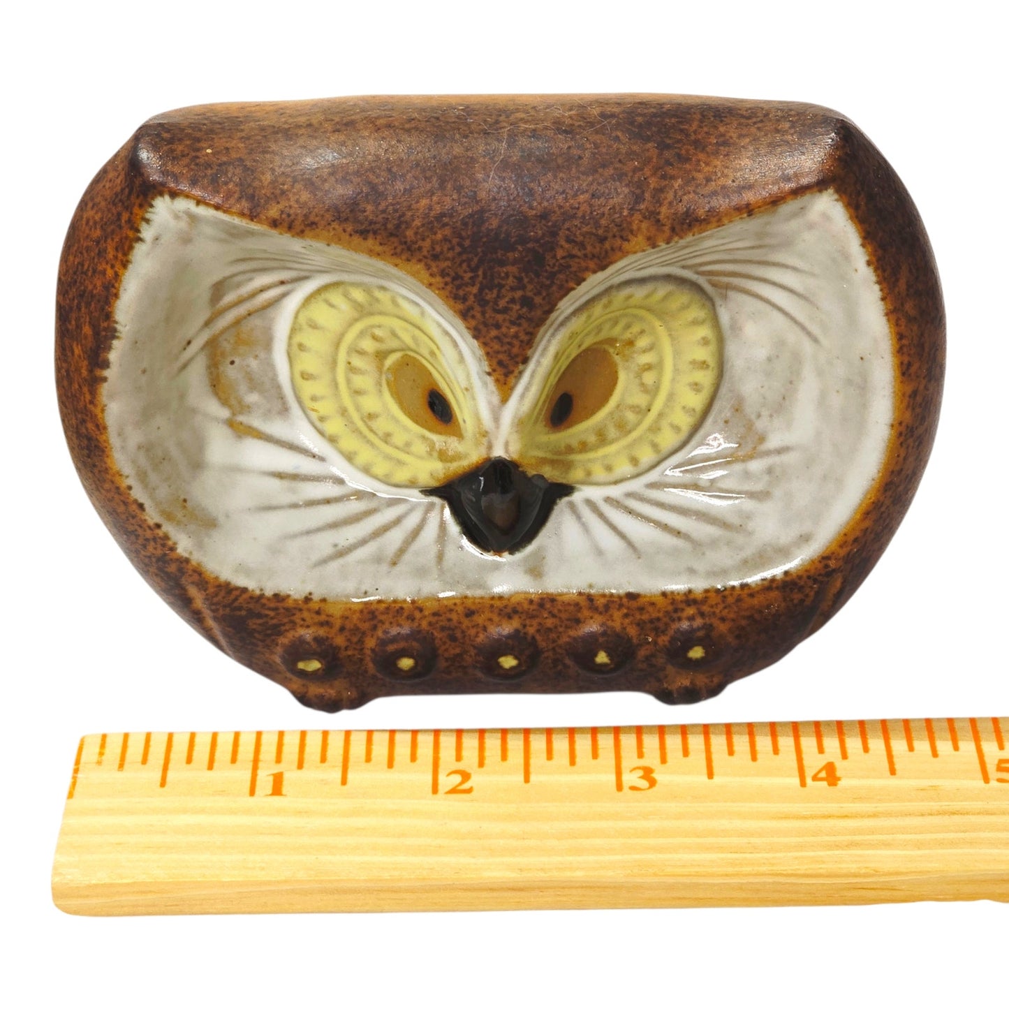 Vintage Mid-Century Owl Figurine Trinket Dish & Eyeglass Holder Desk Catchall