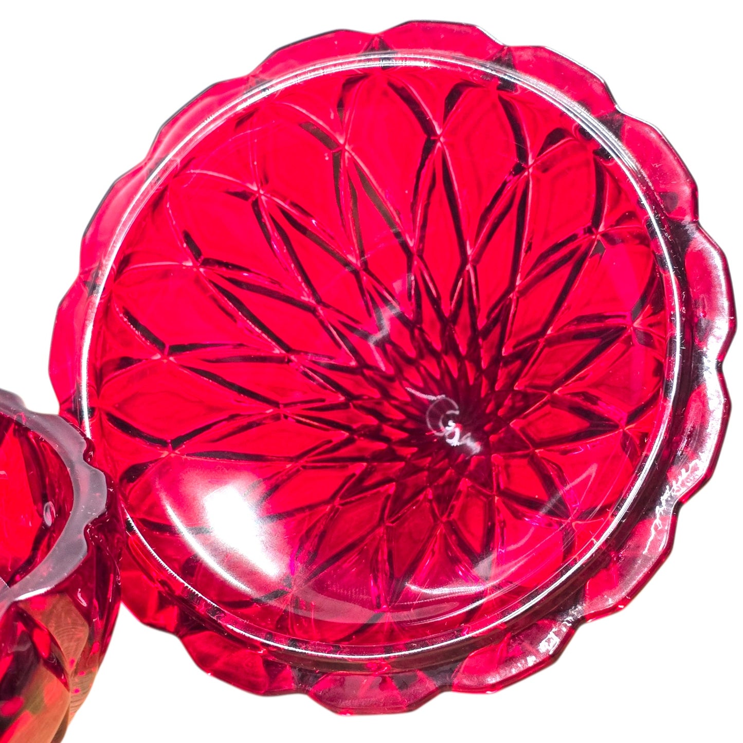 Hershey's Kisses Ruby Red Flash Pressed Glass Candy Dish w/ Lid Diamond Point