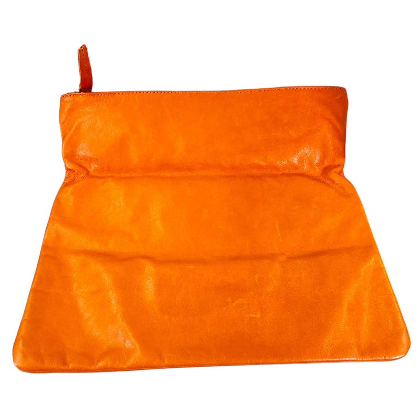 Clare Vivier Vintage Orange Leather Foldover Clutch, Zip Top  Clutch, Folded Measurements: 7" H