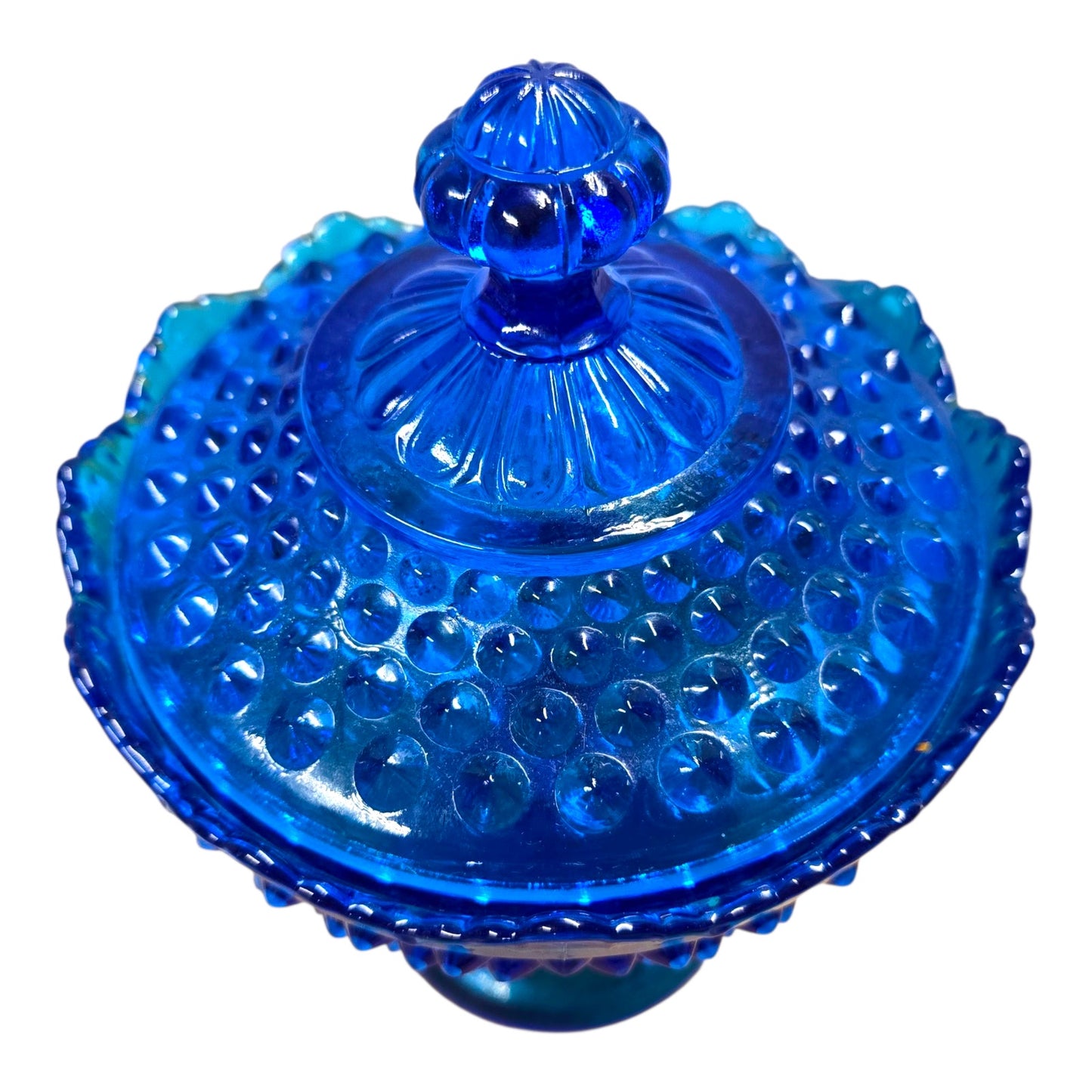Vintage Blue Hobnail Covered Compote Pedestal Candy Dish – Glows Under 365nm UV