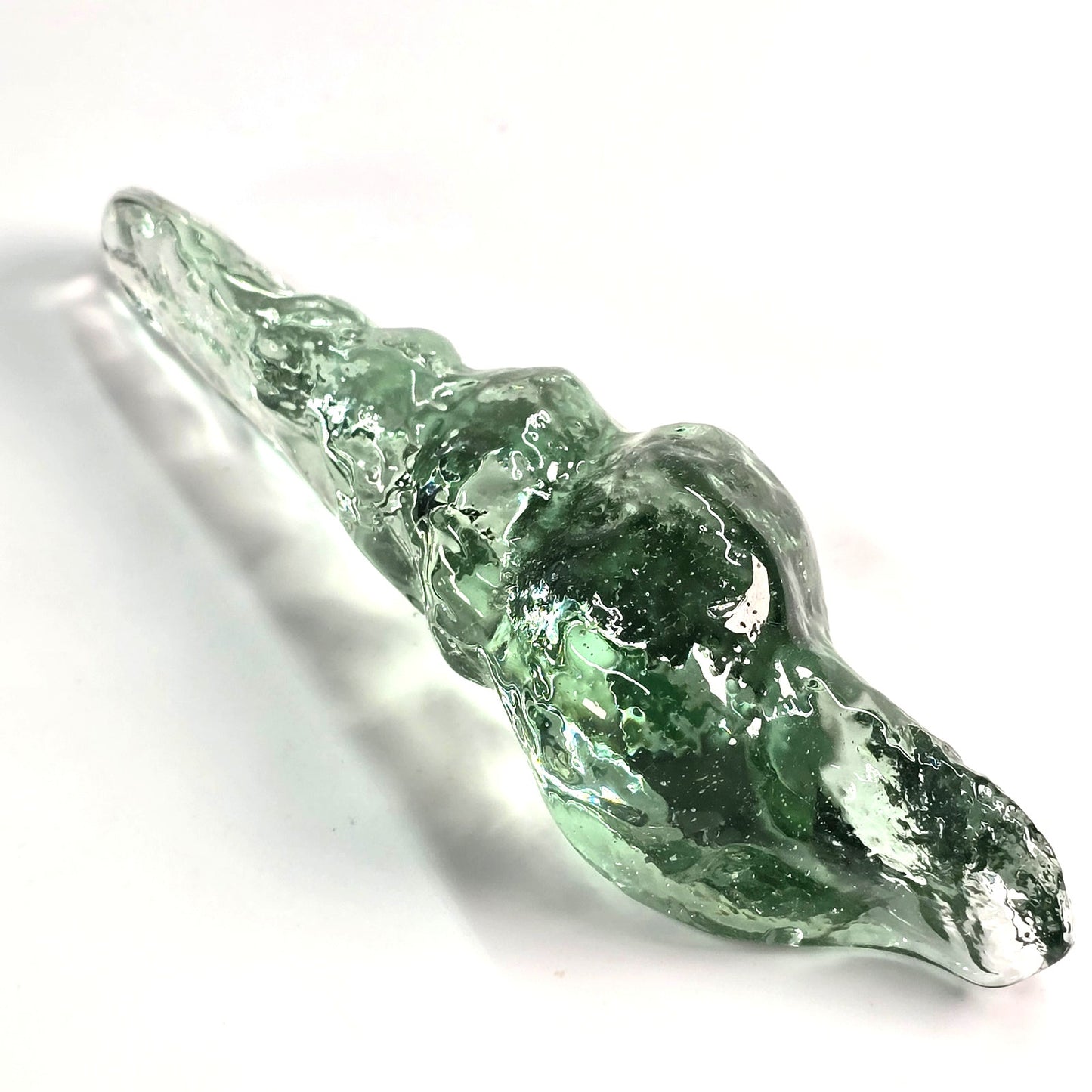 Art Glass Conch Spiral Corkscrew Sea Shell, Recycled Green Glass Shell
