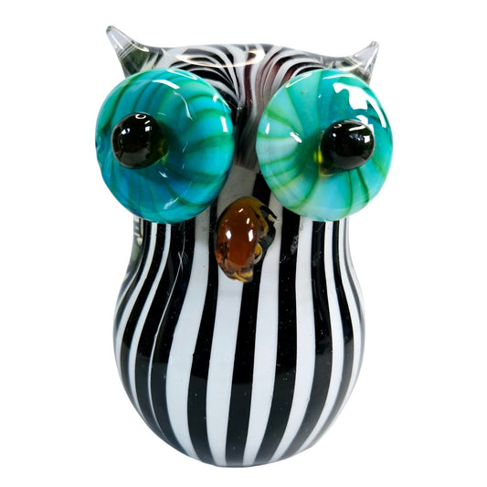 Hand Blown Art Glass Barn Owl with Applied Eyes and Beak Paper Weight