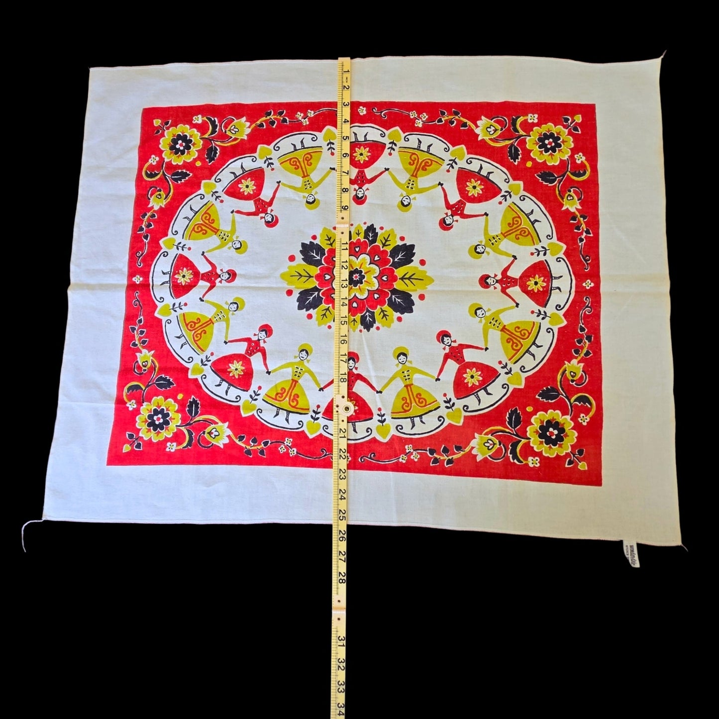 Startex Wonder-Dri Kitchen Towel Vintage Folk Art Dancers Floral Red White