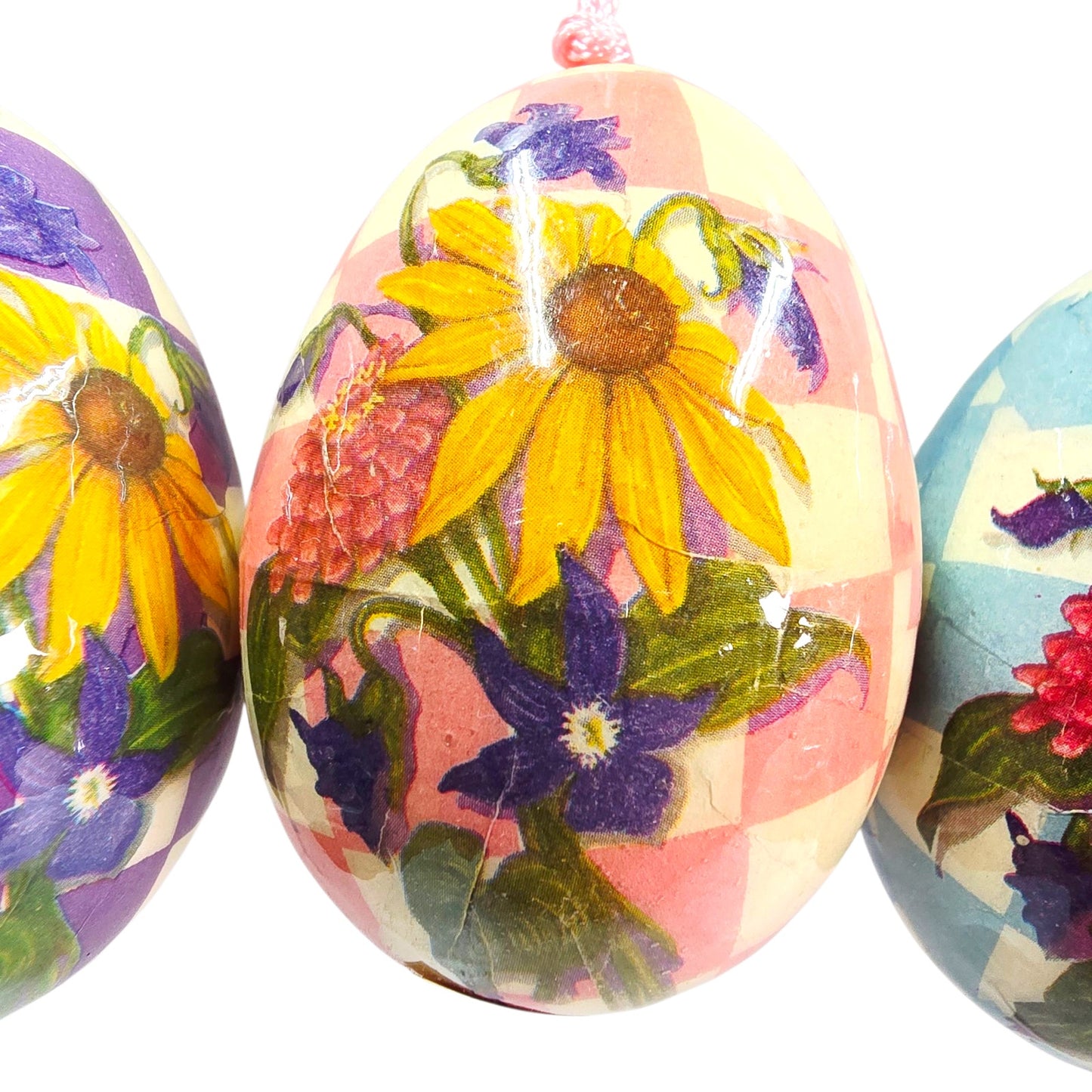 Set of 6 Vintage Easter Eggs Decoupage Paper Mache Ornaments Shabby Chic