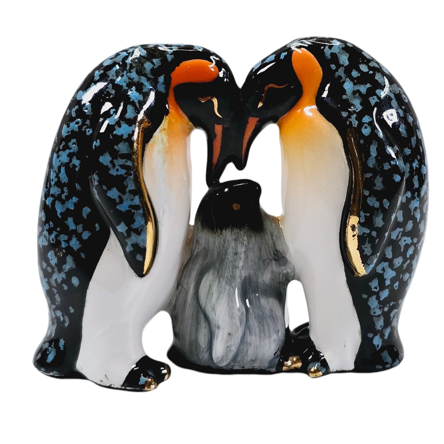 Emperor Penguin Family Ceramic Glazed Figurine, 2" H x 2.5" W