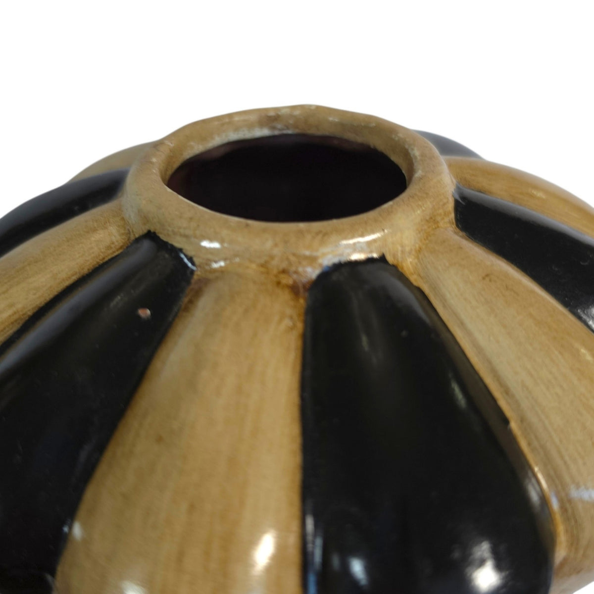Art Deco Hollywood Regency Black Tan Fluted Ceramic Vases Set of 2 Hobby Lobby