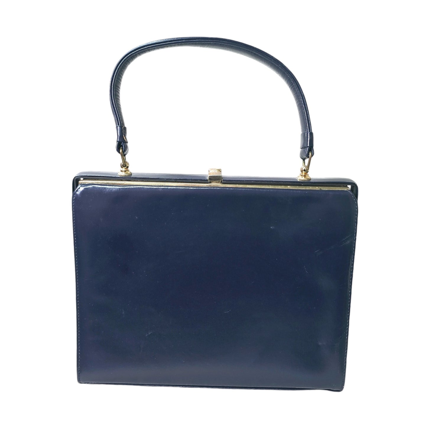 Mid Century Modell Gold Pfeil Navy Blue Leather Purse, Small Brief Case