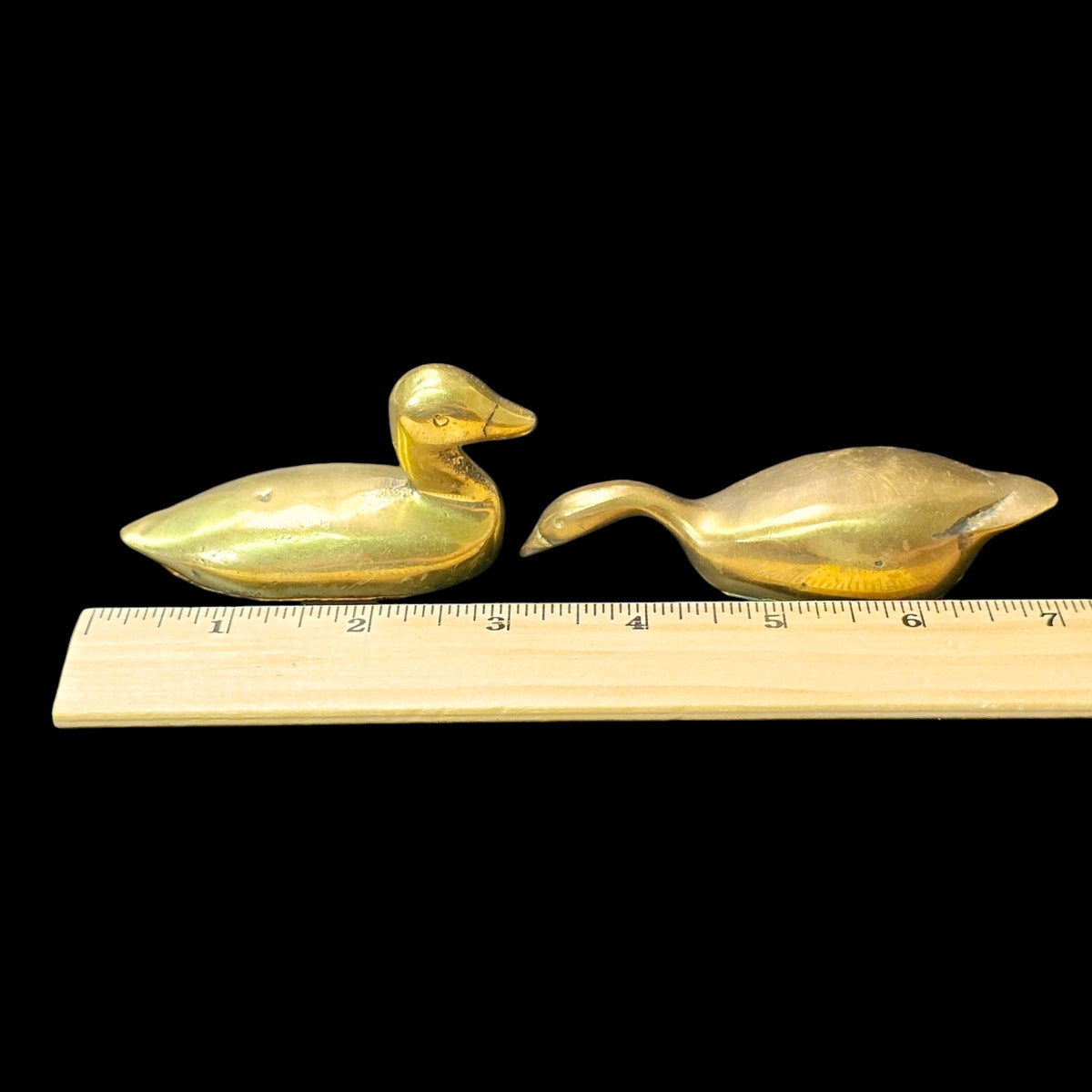 Vintage Solid Brass Duck & Goose Figurines Pair Miniature Waterfowl Birds