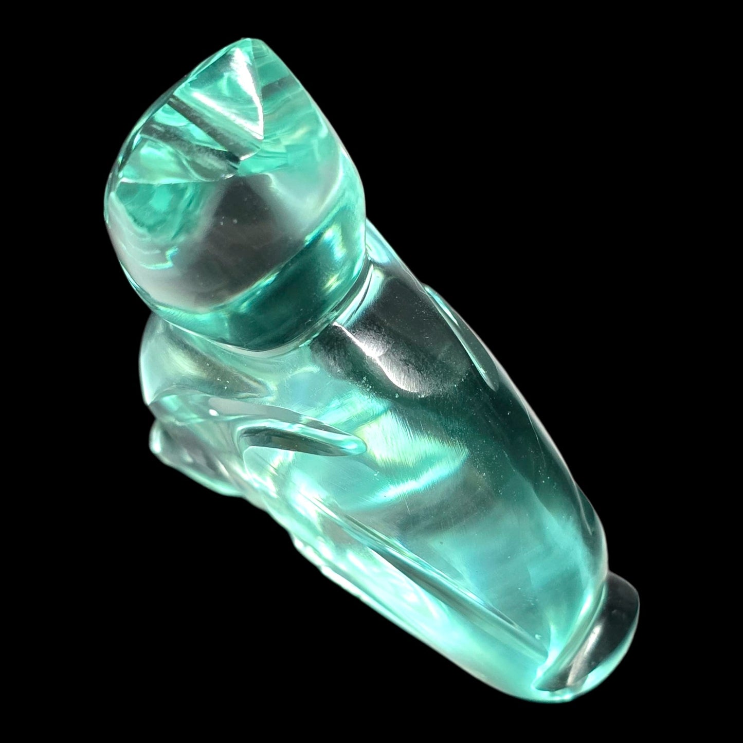 Art Glass Cat Figurine Teal Aqua Modernist Style Polished Finish 2.25"