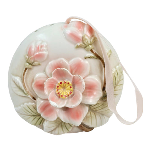 Vintage Floral Pomander Powder Shaker, Satin Ribbon, Pink Flower Pomander Japan