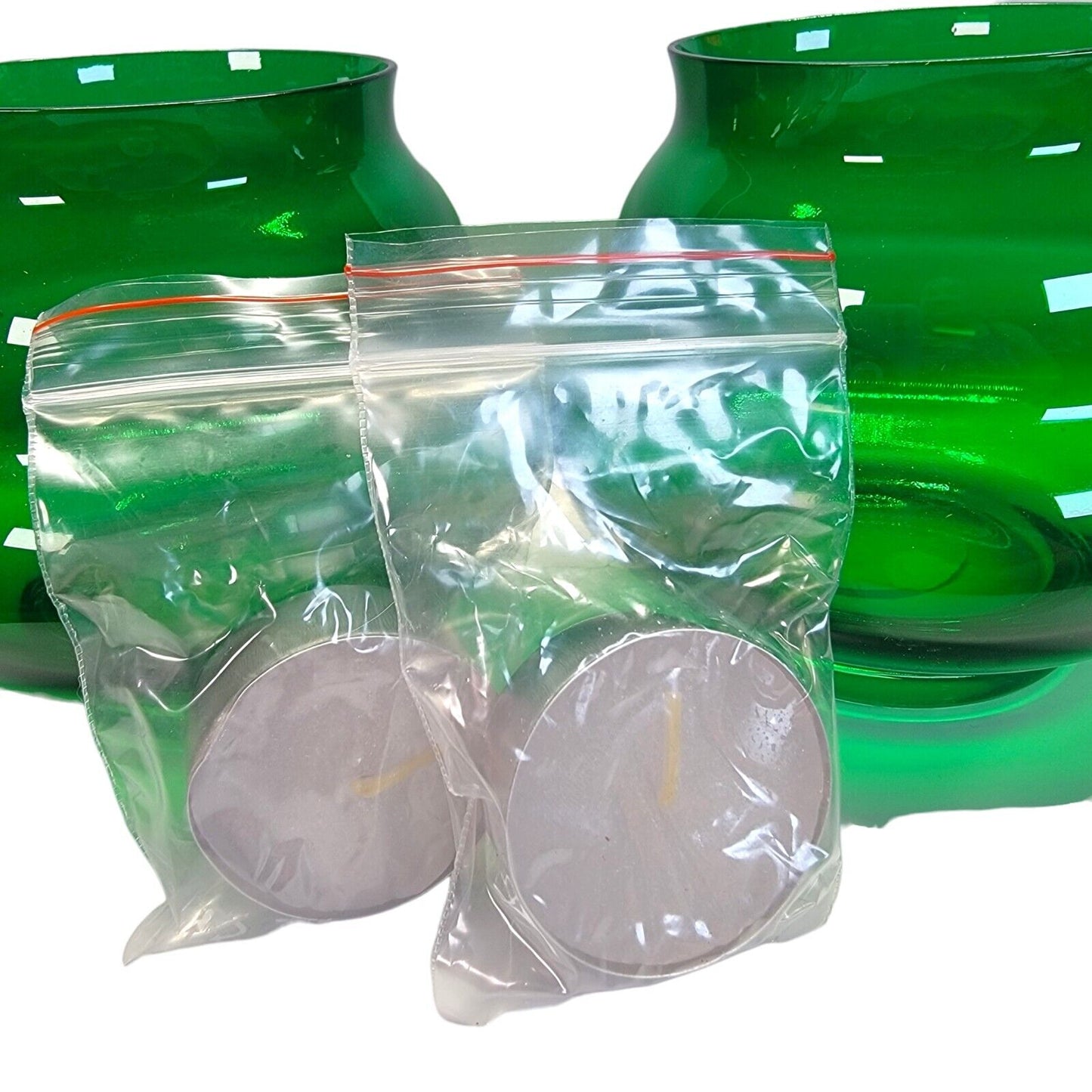 Set of 2 Art Deco Style Green Glass Votives, Made In Czech Republic, 2000 May Co St. Patricks Day