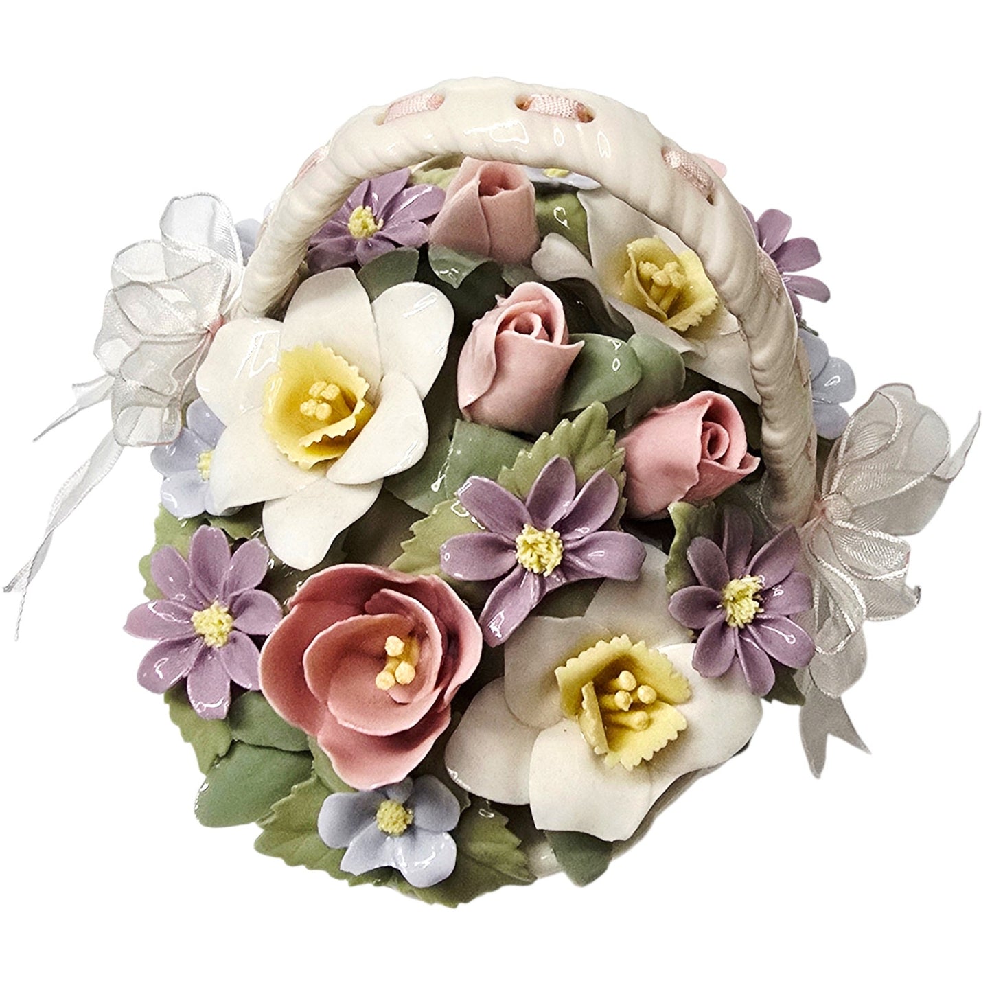 Anna Rosa San Francisco Music Box Floral Basket Lace Porcelain Fur Elise Vintage