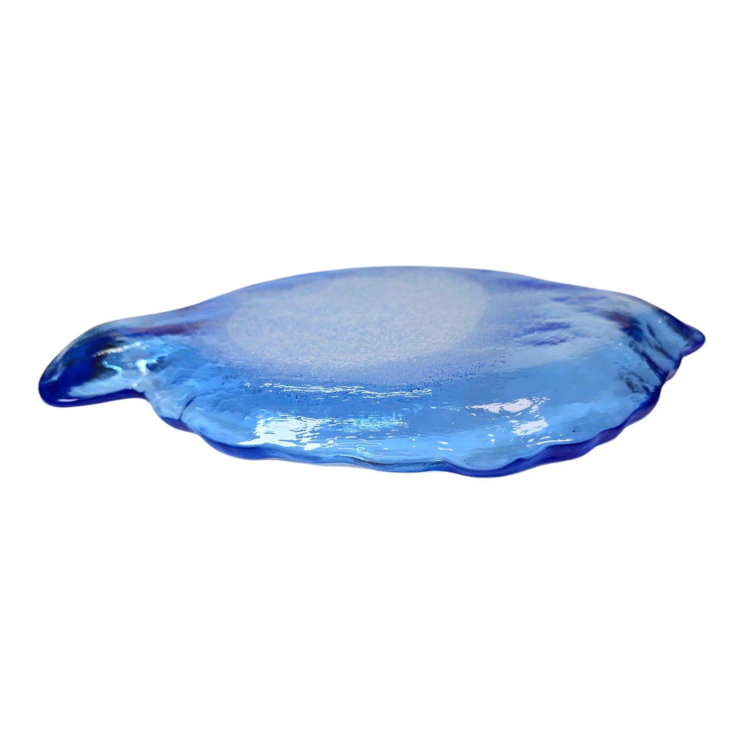 Vintage AMICI Fish Dish Made in Italy Bubble Art Glass Thick Recycled Glass Blue