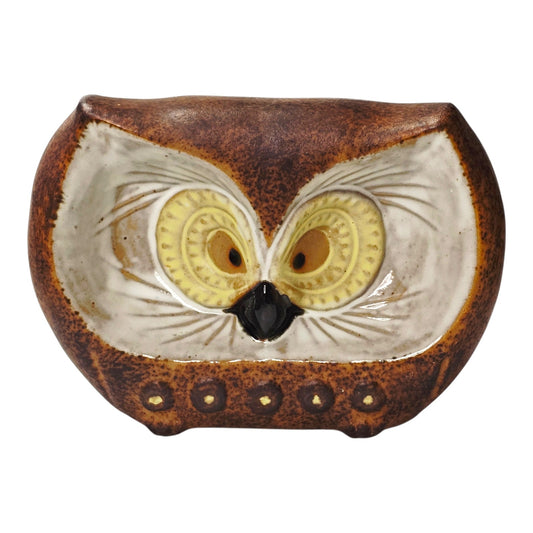Vintage Mid-Century Owl Figurine Trinket Dish & Eyeglass Holder Desk Catchall