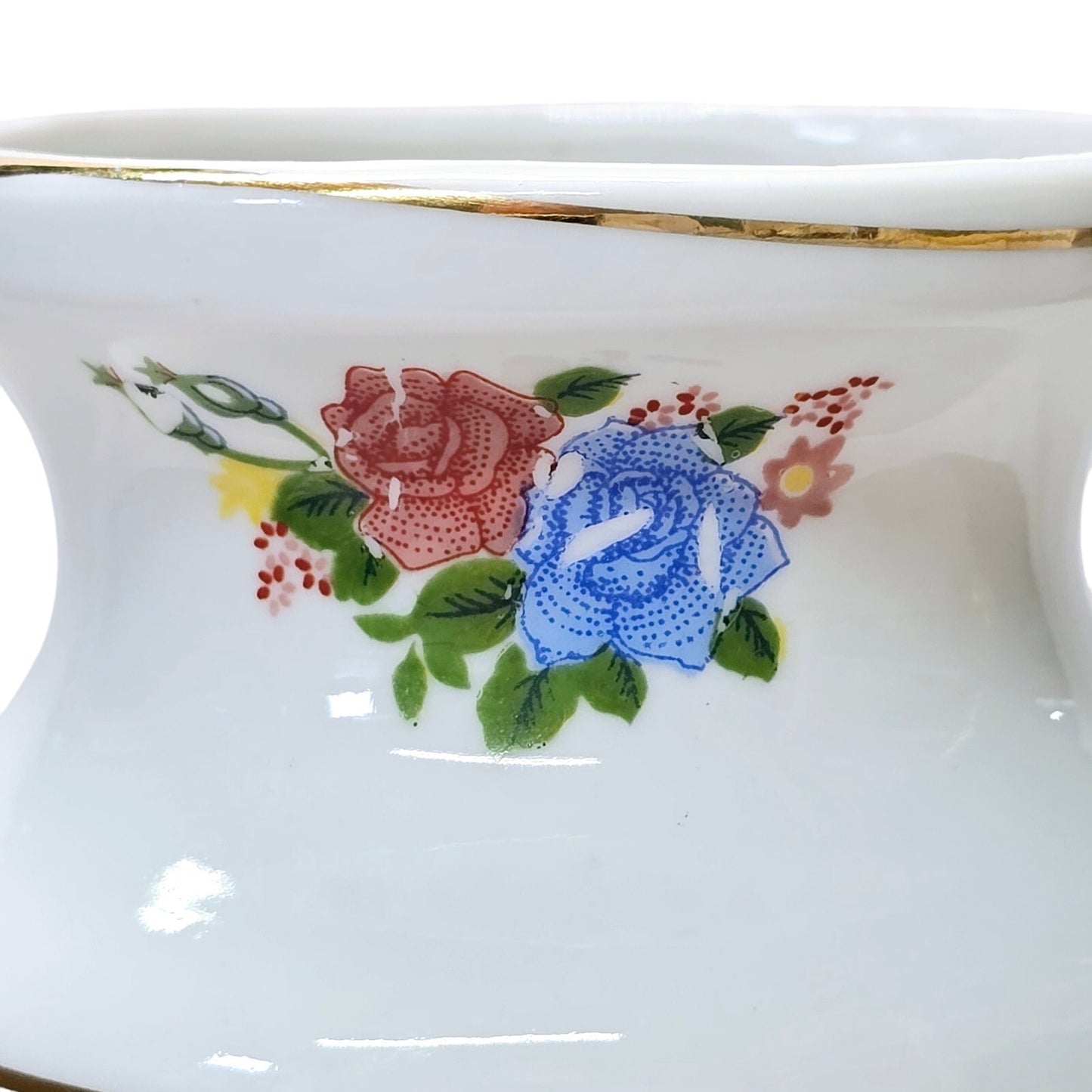 Vintage Porcelain Vase with Colorful Textured Floral Desgin Gold Trim