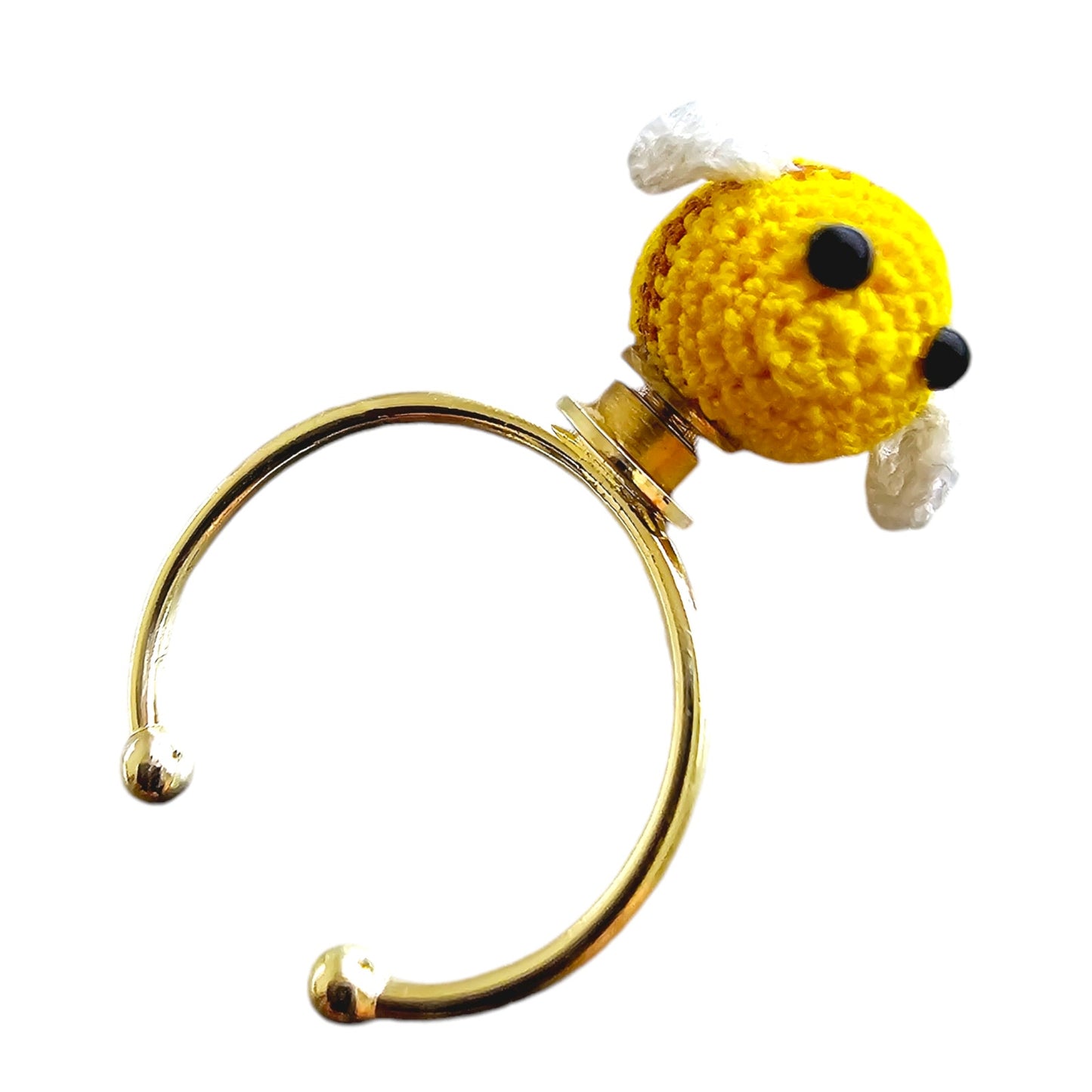 Micro-Crochet Spinning Honey Bee on Cuff Ring, Fits many sizes