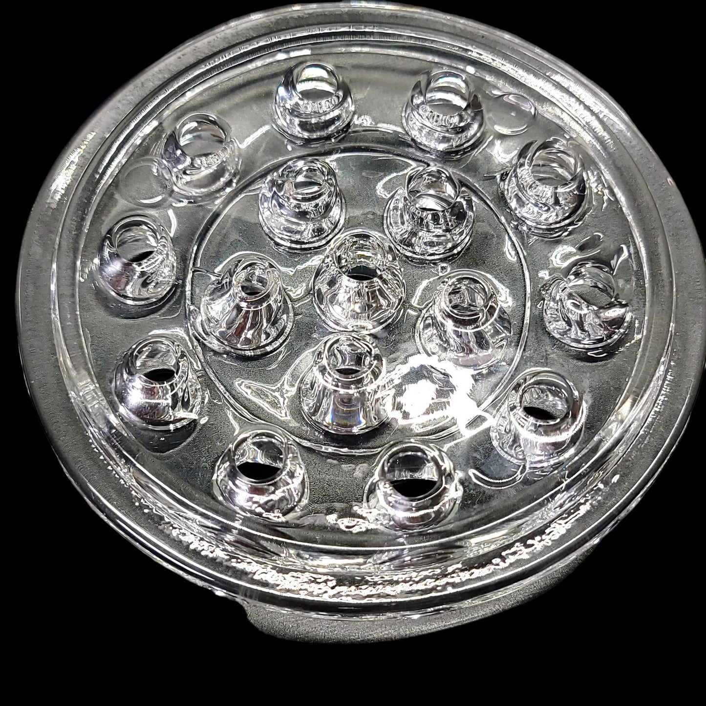 Glass Flower Frog Round 16 Hole Clear Glass for Floral Arrangements Ikebana