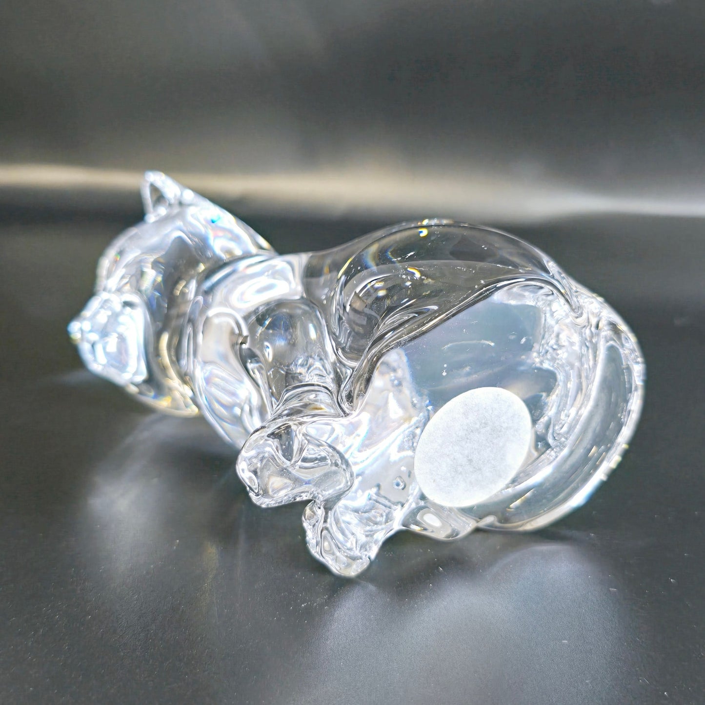 Handblown Clear Art Glass Cat, Polished Bottom