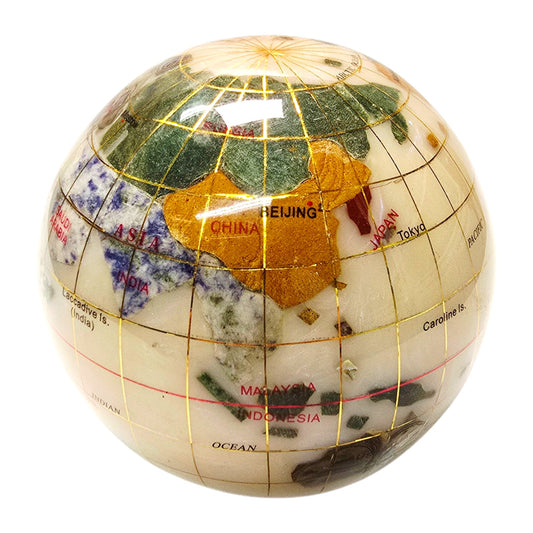 Vintage Gemstone Inlay World Globe Earth Paperweight