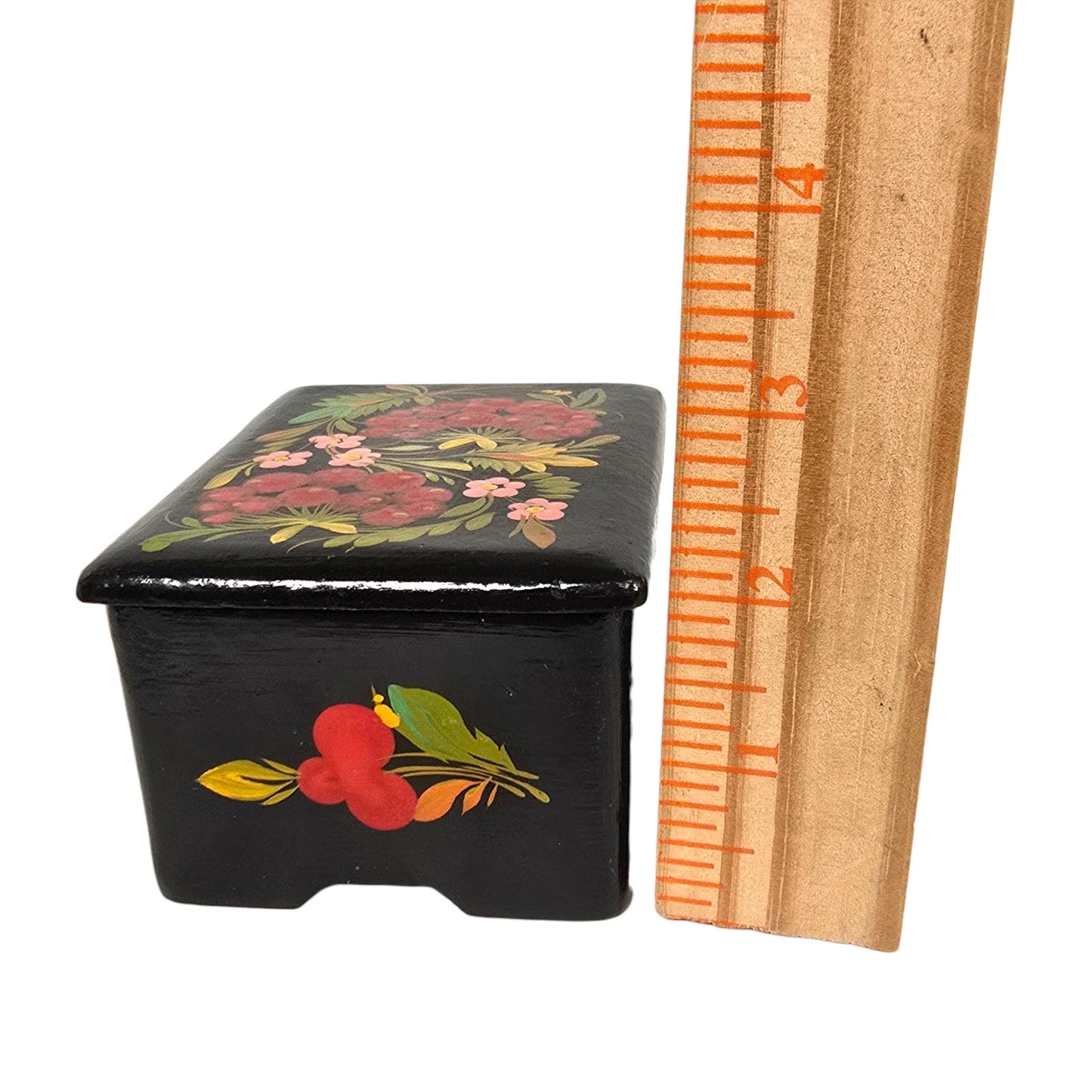 Vintage Hand Painted Floral Wooden Lacquer Box Folk Art Trinket Box 808 Mark