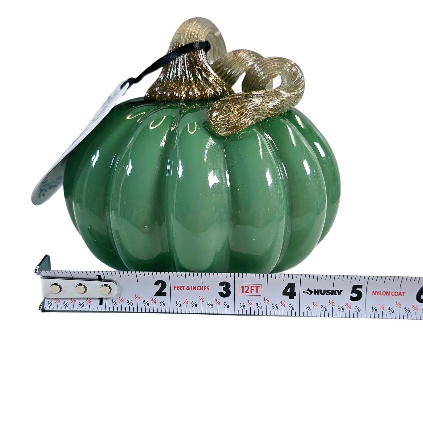 Adorable Mint Green Hand Blown Glass Pumpkin with Applied Stem / Handle