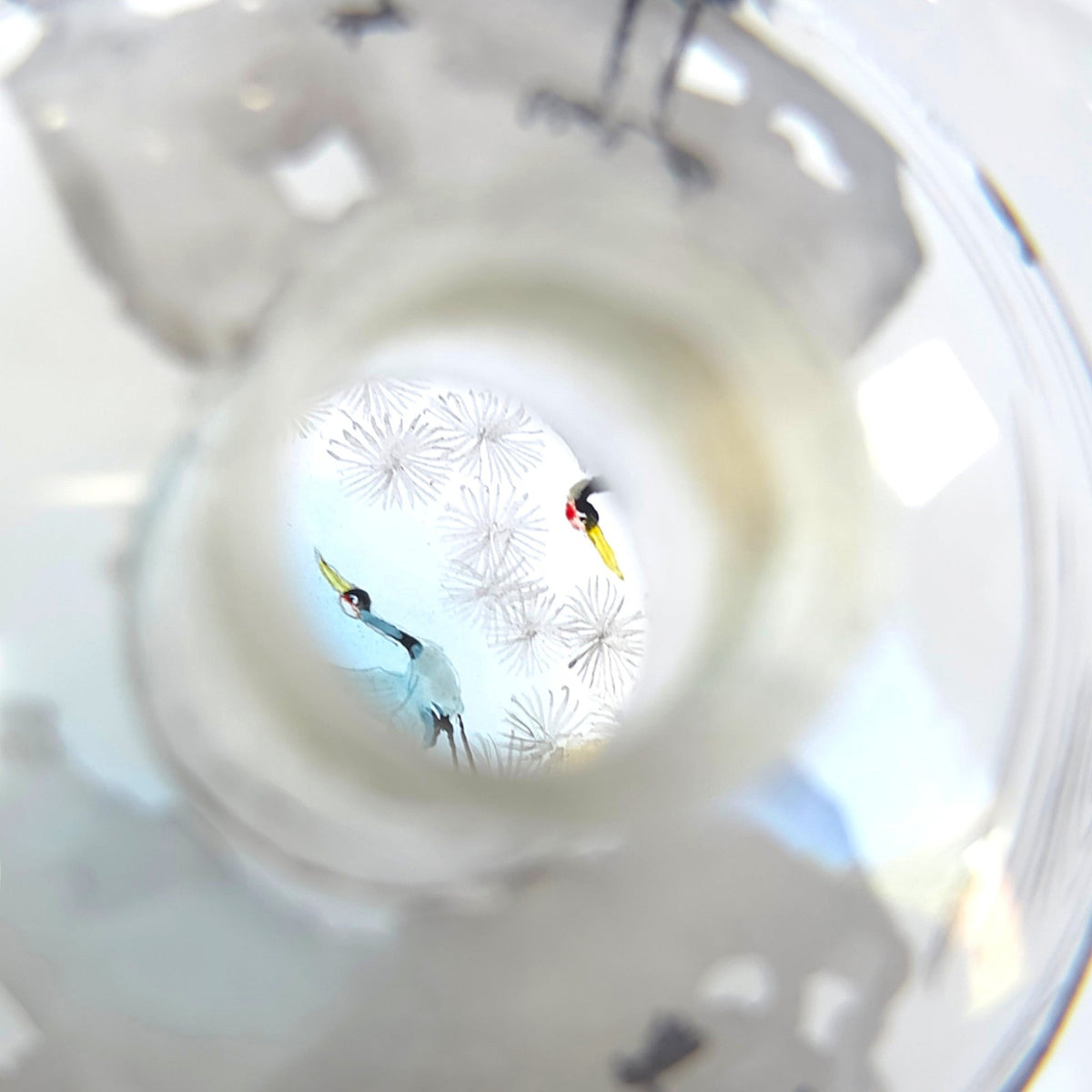 Vintage Chinese Inside-Painted Glass Sphere Hundred Cranes Ren-Wu 2002 4.5"