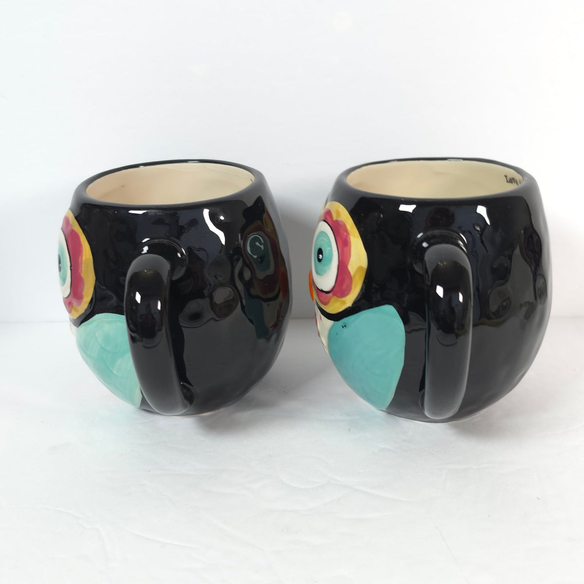 Natural Life Owl Coffee Mugs Set of 2 Love the Moment Black Turquoise